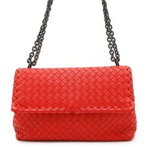 BOTTEGA VENETA Red Leather Intrecciato Shoulder Bag